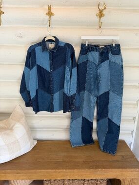 Sezane Patchwork Denim Set